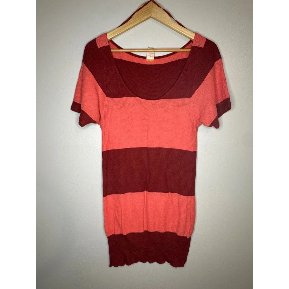 Free People Tunic Sweater Colorblock Pink Red Short Sleeve‎ M